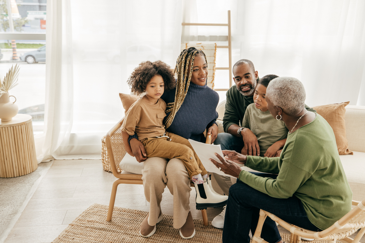 Lawyer talking with family about estate planning